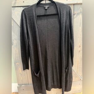Halogen Linen Blend Long Open Cardigan Sweater Petite Small Black